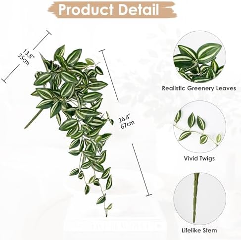 DILATATA Artificial Hanging Plants 26 Faux Wandering Jew for Home Decor 2 Pack