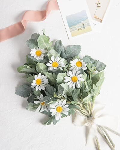 DuHouse Artificial Silver Dusty Miller Faux Lambs Ear Stems for Home Wedding Decor 6pcs