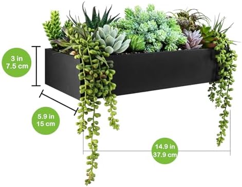 Winlyn 15 Inch Artificial Succulent Arrangement in Rustic Black Wooden Planter