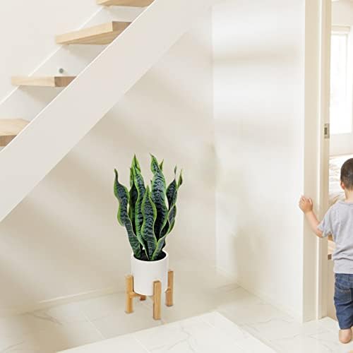 Hollyone Artificial Snake Plant with Solid Wood Stand