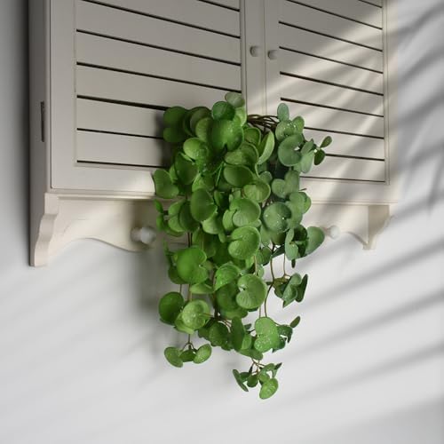 Fake Hanging Plants 2PCS Artificial Copper Coin Grass Plants for Wall Shelf Home Office Indoor Outdoor Garden Decor