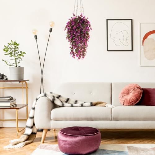 RECUTMS Artificial Hanging Ferns 4 Pcs Fuchsia