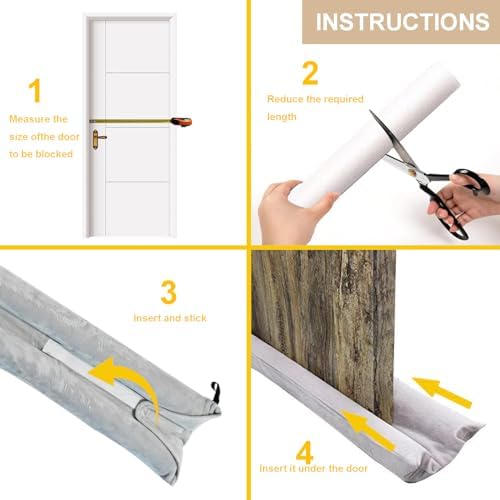 Adjustable Door Draft Stopper 36 Inch Light Grey Under Door Seal Blocker