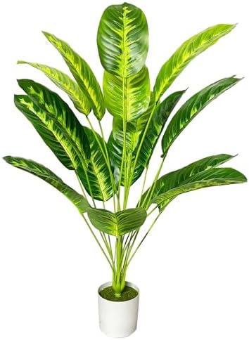 Realistic Artificial Palm Tree with White Pot - 31 Inches Yellow Bird of Paradise