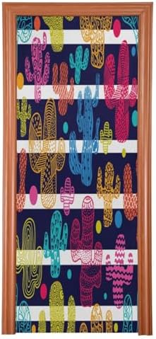 Susiyo Cute Cacti and Stripes Christmas Door Cover Stretch Fabric Decor for Home Holidays