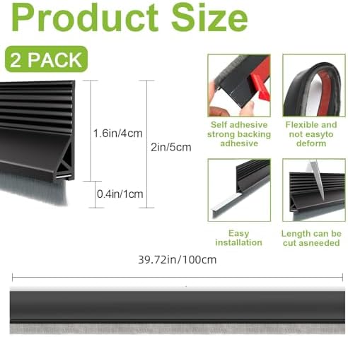 DINGLIAN 2 Door Brush Bottom Sweep Self Adhesive Draft Stopper 2 W x 39 L Black