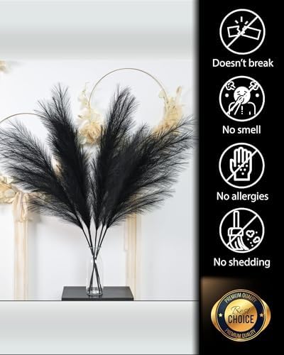 LifeJournal 43 Inch Black Pampas Grass Decor 3-Pcs