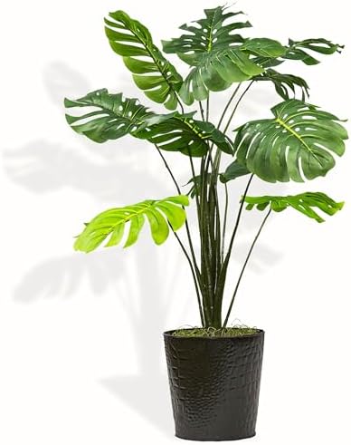 34 Inch Monstera Plant in Black Metal Pot
