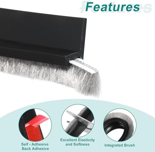 Uxcell 2 Pcs Door Sweep with Self Adhesive Black