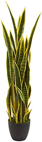 Nearly Natural 4-ft Artificial Snake Plant in Black Planter