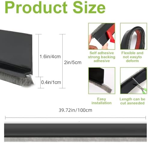 DINGLIAN 2 PCS Door Draft Stopper with Brush 2 W x 39 L Black