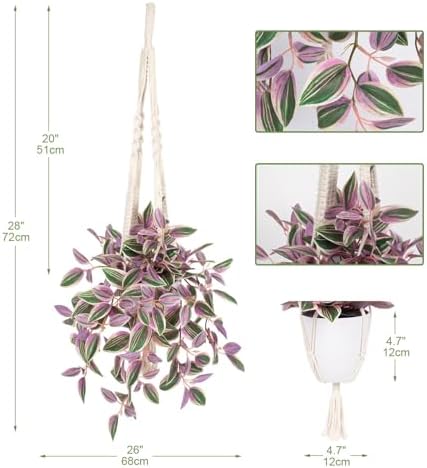 Fake Hanging Plants with Pot 17 Inch Pink Artificial Peperomia Vine Wall Decor