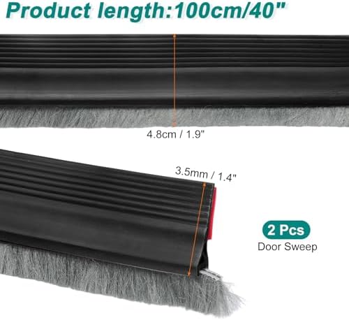 Uexcel 2 Pcs Door Sweep 14 x 40 Black Draft Stopper