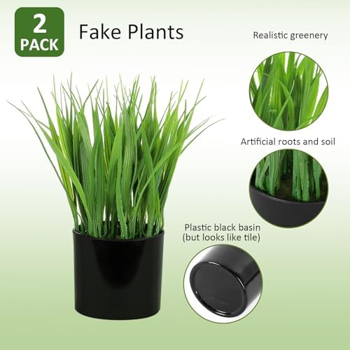 Fake Plants Indoor Potted Wheat Grass for Desk Shelf Decor