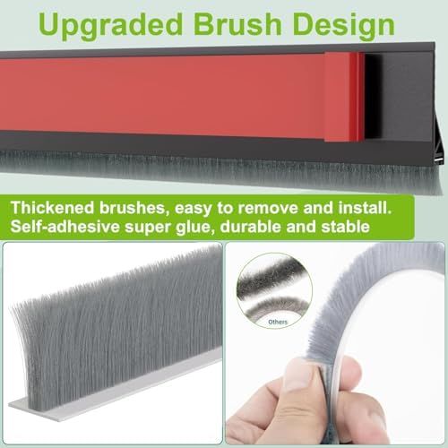 DINGLIAN 2 Door Brush Bottom Sweep Self Adhesive Draft Stopper 2 W x 39 L Black