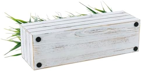 MyGift 14 Inch Artificial Grass in Shabby White Wood Planter