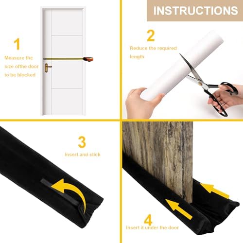 Door Draft Stopper 36 Inch Adjustable Under Door Seal Blocker Black