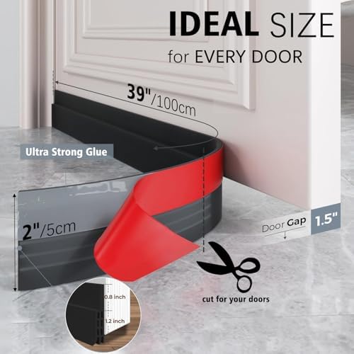2 Pack Door Draft Stoppers 2 x 39 Black Strips