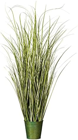 Vickerman 37 Inch Artificial Variegated Green Grass with Iron Pot