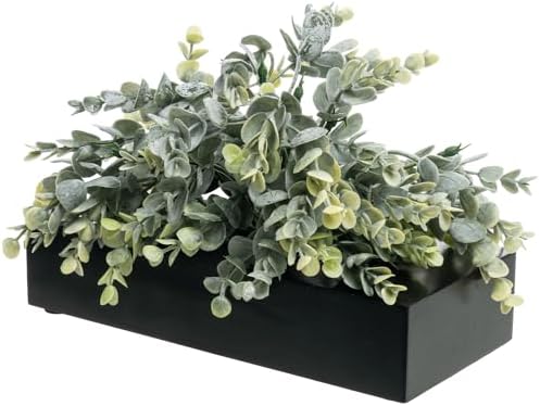 MyGift Artificial Eucalyptus Plant in Black Wood Planter
