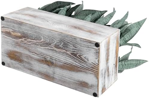 MyGift 15-Inch Artificial Snake Plant Centerpiece in White Wood Planter