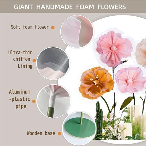 Giant White Flowers for Decor with Stand