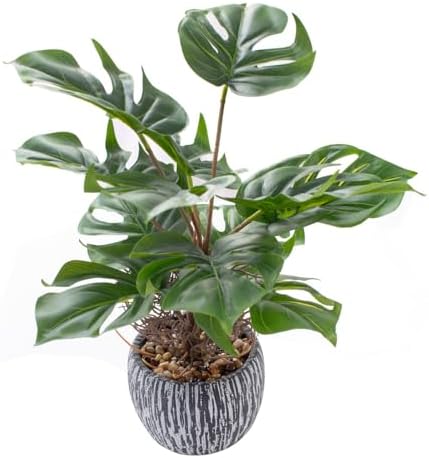 AlphaAcc 12 Inch Faux Monstera Plant in Black Rustic Pot
