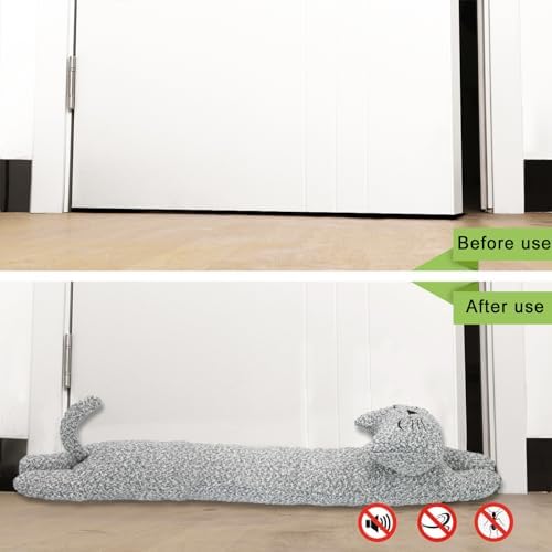 34 Inch Heavy Duty Door Draft Stopper with Gray Cat Design
