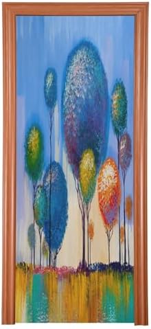 Susiyo Colorful Tree Halloween Door Cover Stretch Fabric Door Decoration for Home and Party