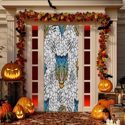 Susiyo Blue Head Tiger Halloween Door Cover Stretch Fabric Decoration