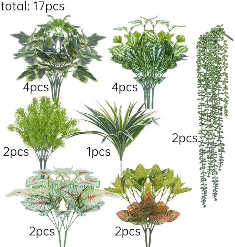 17Pcs Artificial Plants for Outdoor and Indoor Decor