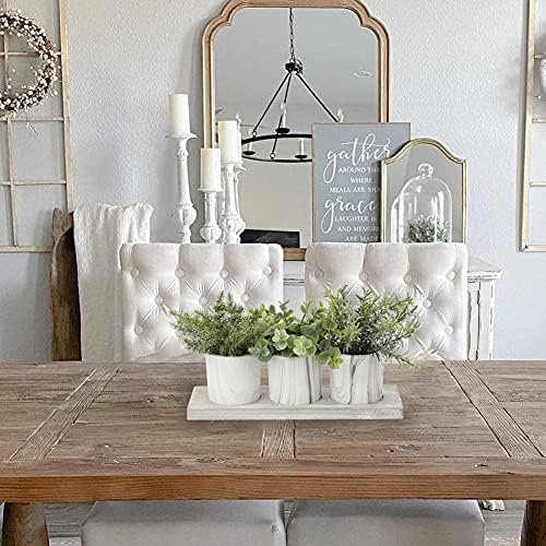 3 Pack Mini Potted Fake Plants Artificial Eucalyptus Rosemary with Wooden Tray Dusty Green Home Decor