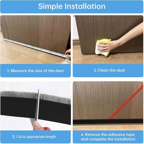 39 Inch Door Draft Stopper with Brush - Black
