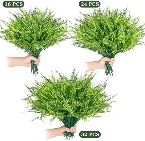 Waipfaru 24 Bundle Artificial Boston Ferns for Indoor Outdoor Decor