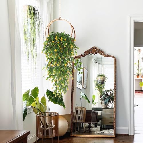 RECUTMS 4 Pack Hanging Eucalyptus Artificial Ivy Faux Plants UV Resistant Greenery for Outdoor Indoor Decor Yellow