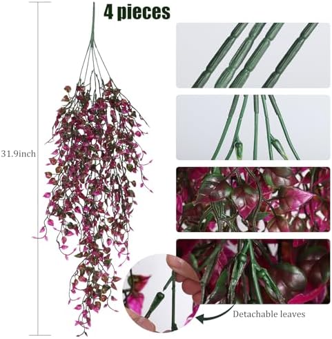 Artificial Hanging Plants 4pcs 33 Inch Faux Ivy Vine UV Resistant Purple Red