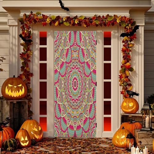 Susiyo Red Vintage Halloween Door Cover Stretch Fabric Door Decor for Home Parties and Holidays