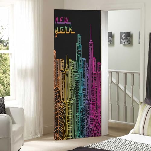 Susiyo NYC Night View Halloween Door Cover Stretch Fabric Door Decoration for Home Party Holidays