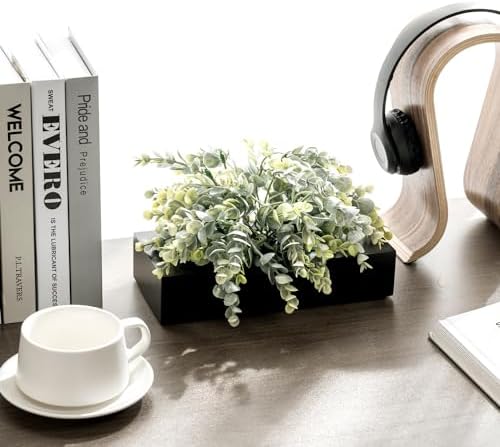 MyGift Artificial Eucalyptus Plant in Black Wood Planter