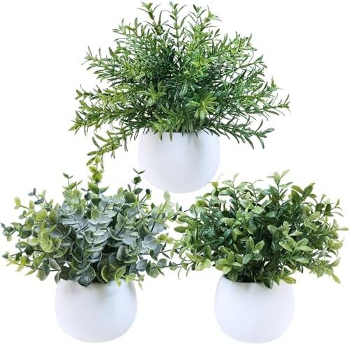 Winlyn Set of 3 Small Artificial Plants in White Concrete Pots