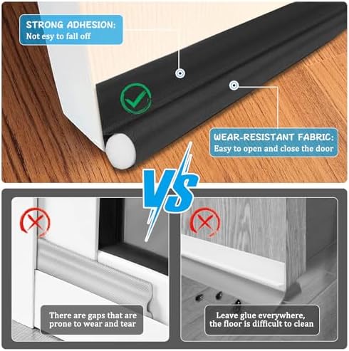 Adjustable Door Draft Stopper 36 Inch Black Single-Sided Noise Blocker
