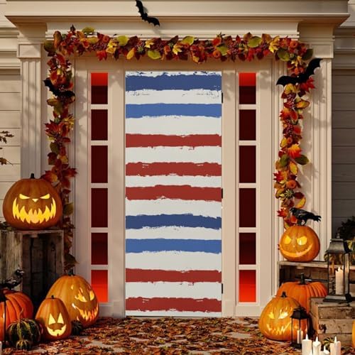 Susiyo Halloween Door Cover Red Blue Striped 32x79 In