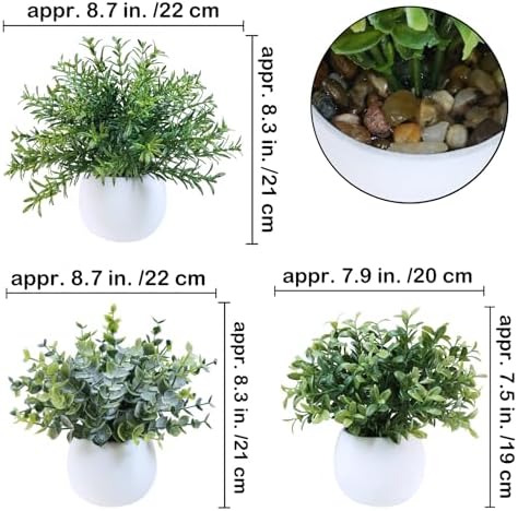 Winlyn Set of 3 Small Artificial Plants in White Concrete Pots