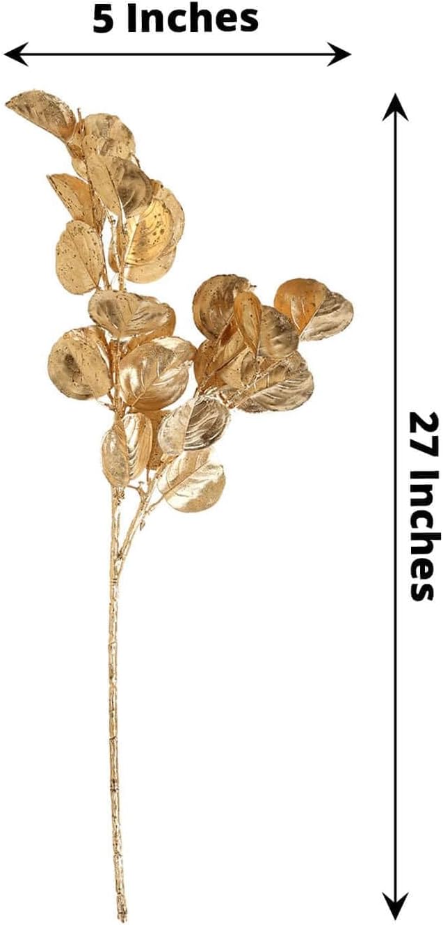 Efavormart 2 Pack 27 Inch Metallic Gold Artificial Eucalyptus Leaf Branches
