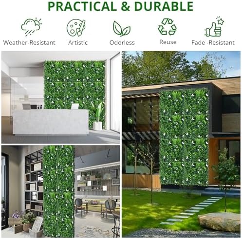 Euker Artificial Grass Wall Panels 6PCS 20x20 Inch DIY Flower Wall Decor