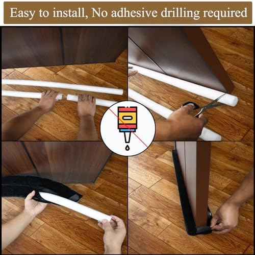 JUJIBL Under Door Draft Stopper 32 Inch No Adhesive SoundProof Black
