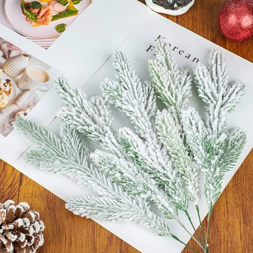 Peony Man Christmas Frosted Pine Branches 15 Pcs