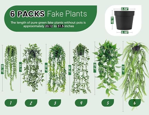 Der Rose 6 Pack Artificial Hanging Plants Decor