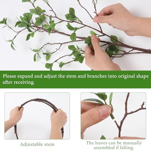 Floweroyal 3pcs Artificial Greenery Stems Faux Ficus Branches for Vase Filler
