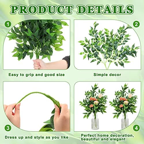 Xinnun 100 Pcs Artificial Italian Ruscus Greenery Stems